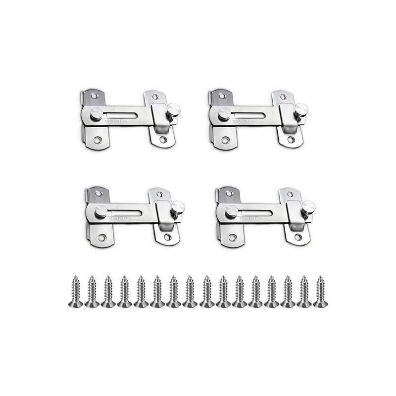 foto del prodotto set di 4 chiavistelli scorrevoli, chiavistelli per porte, chiavistelli in acciaio inossidabile con viti, chiavistelli in acciaio inossidabile