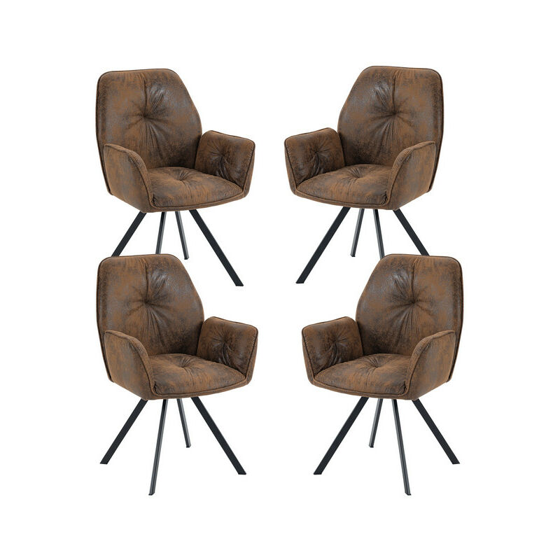 foto del prodotto set di 4 comode sedie da pranzo in pelle scamosciata con braccioli marrone meubles cosy