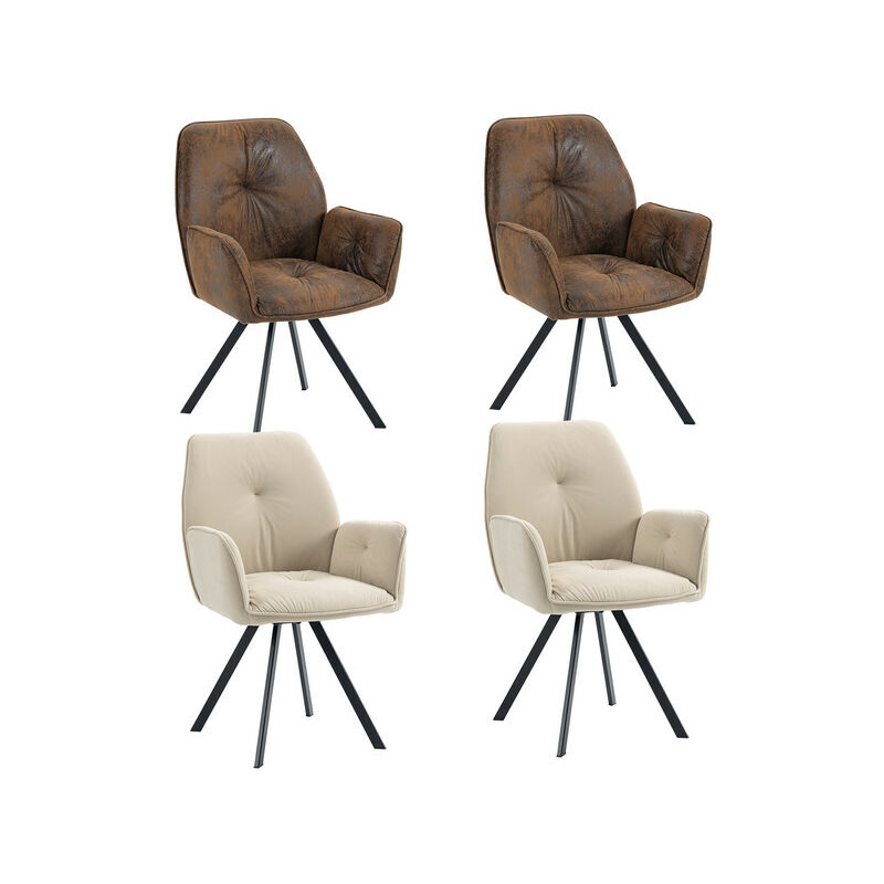 foto del prodotto set di 4 comode sedie da sala da pranzo in tessuto beige e pelle scamosciata con braccioli colore multicolore marrone beige meubles cosy