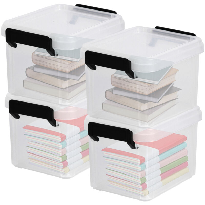 foto del prodotto set di 4 contenitori in plastica, multifunzione, 2 l, coperchio, maniglia ergonomica, ufficio, camera da letto, soggiorno ddmbx 2 trasparente