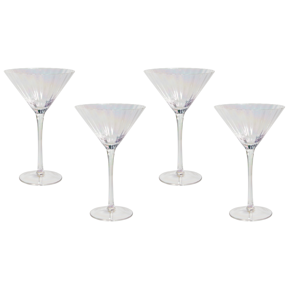 foto del prodotto set di 4 coppe martini in vetro trasparente soffiate a mano in da 22 cl con finitura iridescente feste cocktail