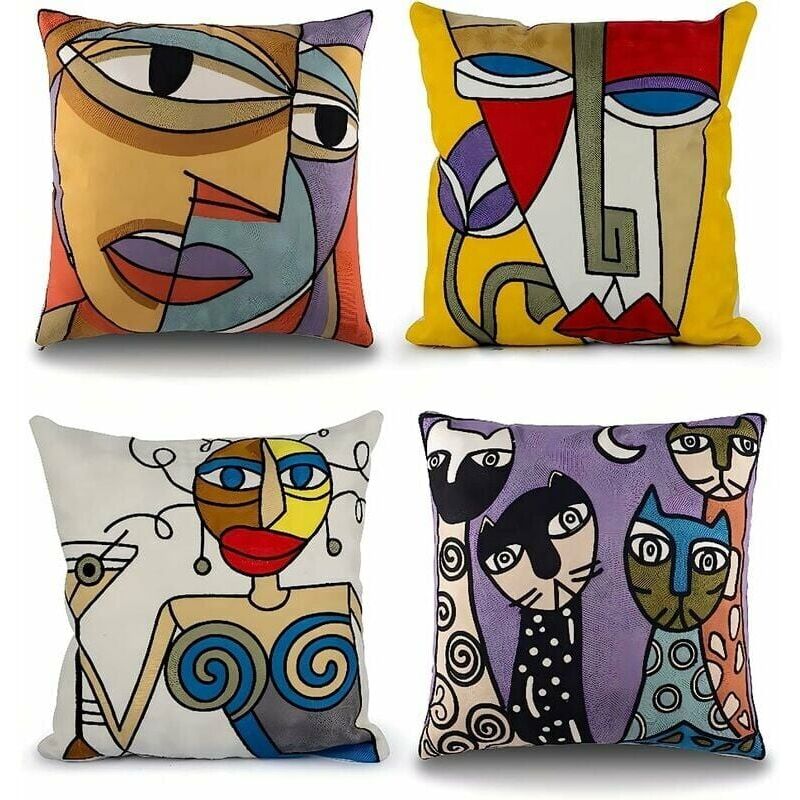 foto del prodotto set di 4 copricuscini picasso 45x45 cm in cotone e lino ricamati copricuscini per divano scandinavi decorazione soggiorno camera da letto letto sedia