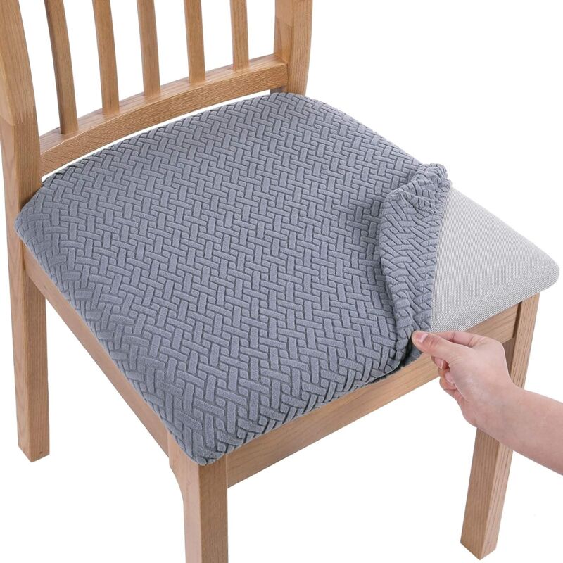 foto del prodotto set di 4 coprisedie per sedie da pranzo, coprisedie elasticizzati in jacquard con fibbia per sala da pranzo e cucina, grigio