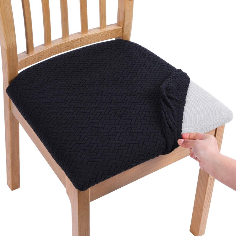 foto del prodotto set di 4 coprisedie per sedie da pranzo, coprisedie elasticizzati in jacquard con fibbia per sala da pranzo e cucina, nero