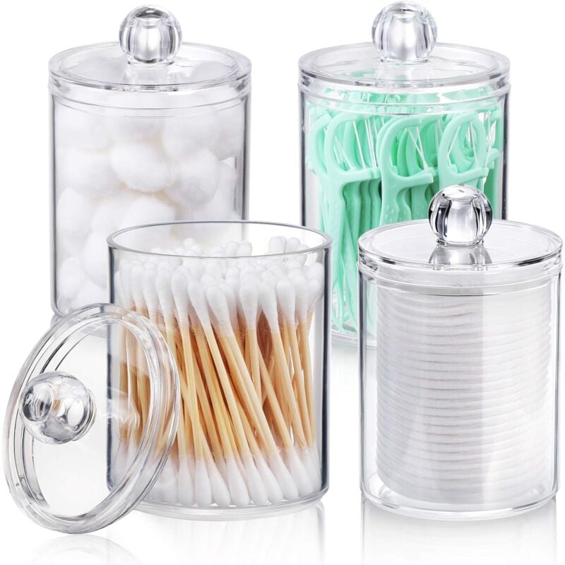 foto del prodotto set di 4 dispenser per cotton fioc, bastoncini di cotone, dischetti di cotone e filo interdentale