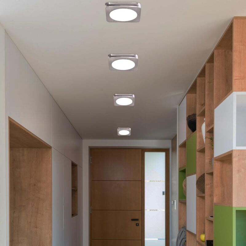 foto del prodotto set di 4 faretti led a soffitto, lampade da incasso, soggiorno, camera da letto, faretti, illuminazione, luci corridoio, scatola di cartone angolare