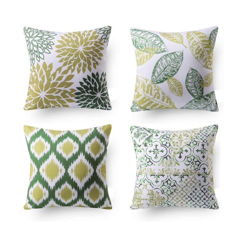 foto del prodotto set di 4 federe decorative per cuscini 40x40 cm, federa per cuscino in lino verde, federa per cuscino con motivo geometrico, federa decorativa per