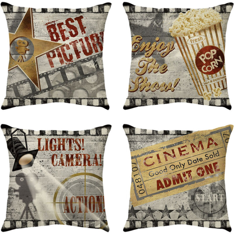 foto del prodotto set di 4 federe per cuscini 45x45 cm, federa decorativa in lino a tema cinematografico per divano letto, camera da letto, sedia, giardino