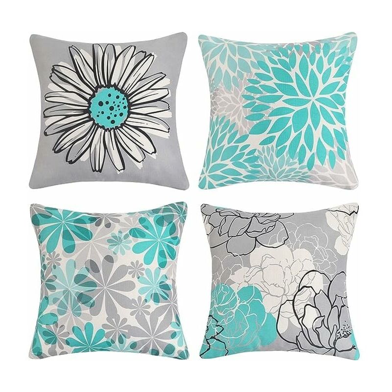 foto del prodotto set di 4 federe per cuscini da esterno, federe impermeabili in lino con motivo girasole per la decorazione di patio, giardino, soggiorno, camera da