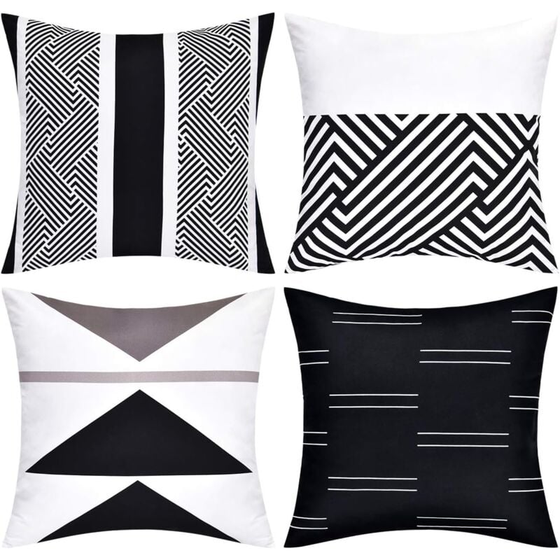foto del prodotto set di 4 federe per cuscini geometriche moderne per letto, divano, ufficio, arredamento, 18 18 pollici, nero e bianco bebusingoto