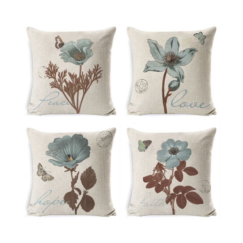 foto del prodotto set di 4 federe per divano con motivo floreale blu classico impermeabile da 45x45 cm per patio, giardino, soggiorno, camera da letto, decorazione