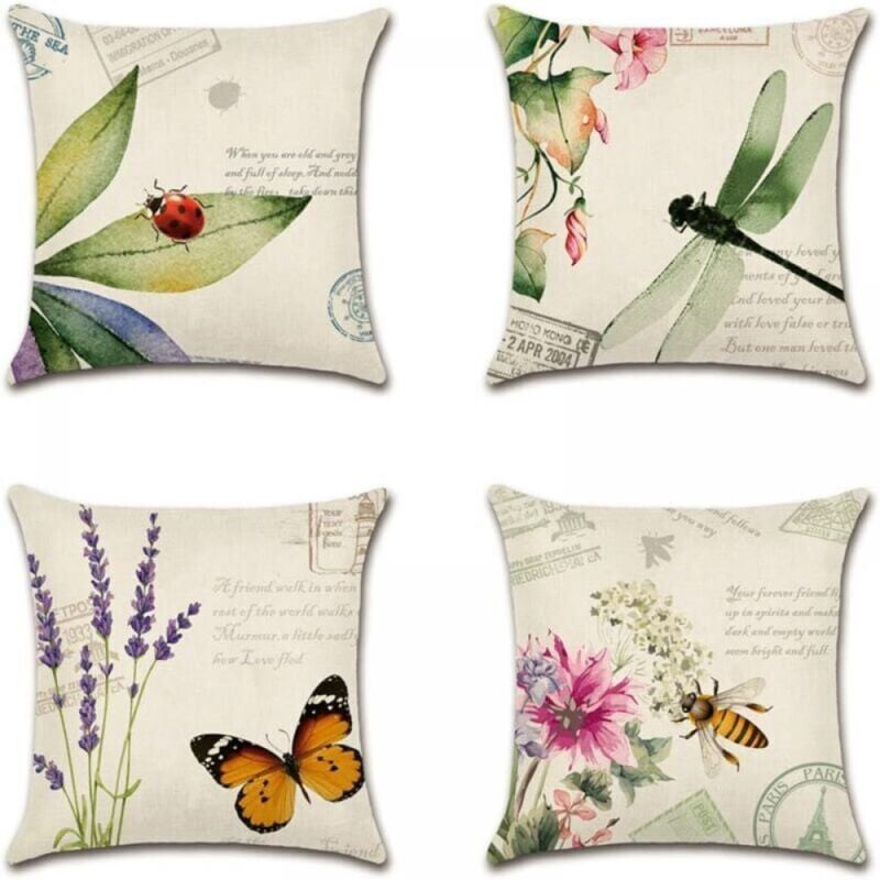 foto del prodotto set di 4 federe per divano con motivo insetti e piante 45x45 per patio, giardino, soggiorno, camera da letto, decorazione
