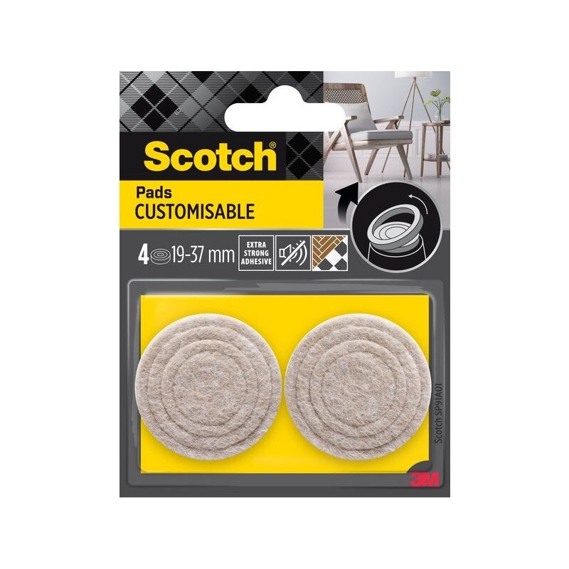 foto del prodotto set di 4 feltrini pretagliati personalizzabili, scotch, 37 31 25 e 19 mm, beige scotch
