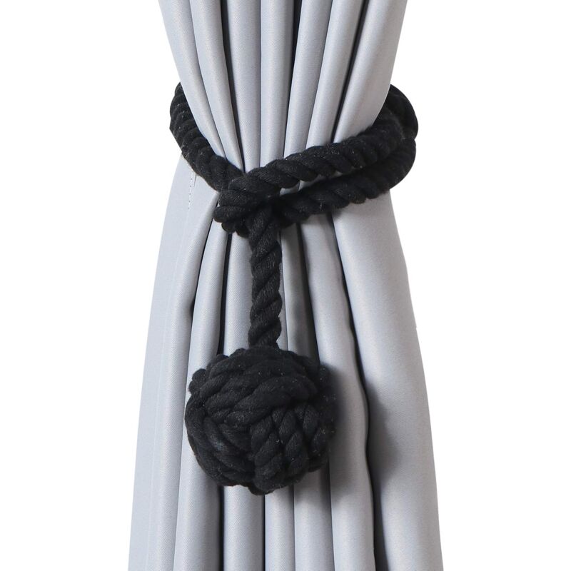 foto del prodotto set di 4 fermatende fatti a mano in cotone naturale con nodo a sfera, per l arredamento della casa in stile rurale.