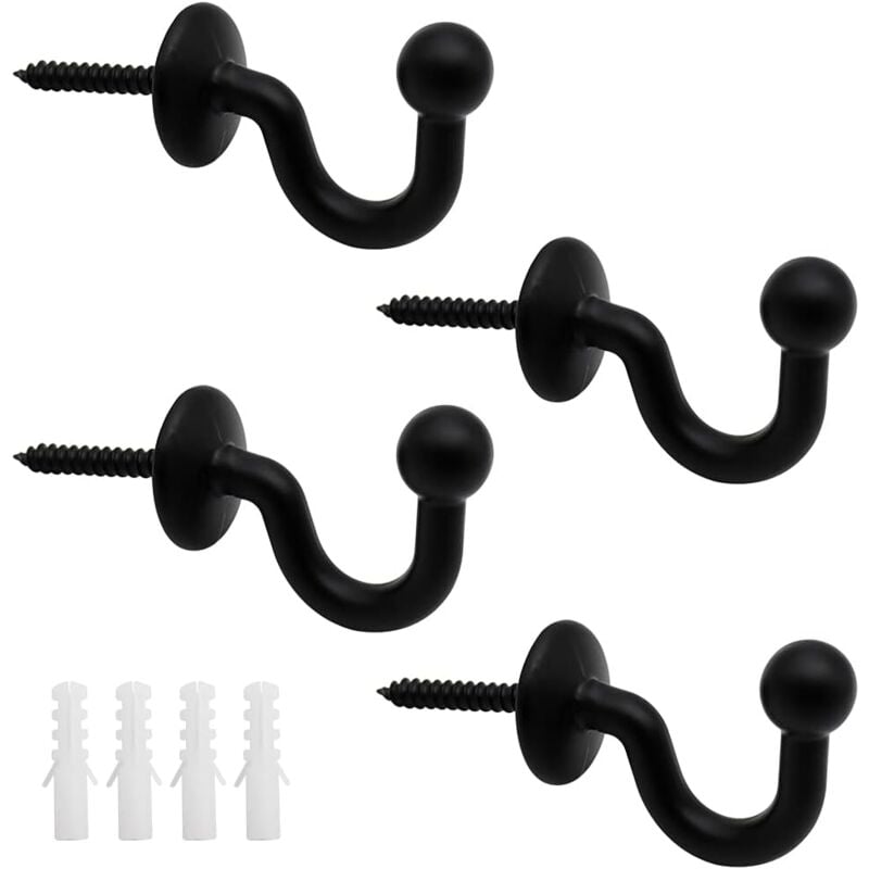foto del prodotto set di 4 fermatende in metallo nero da appendere alla parete, con design a forma di u e multifunzionali. bebusingoto