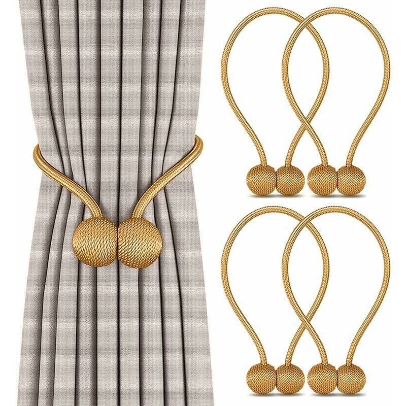foto del prodotto set di 4 fermatende magnetici, fibbia magnetica intrecciata per tende, ideale per decorare casa e ufficio oro 