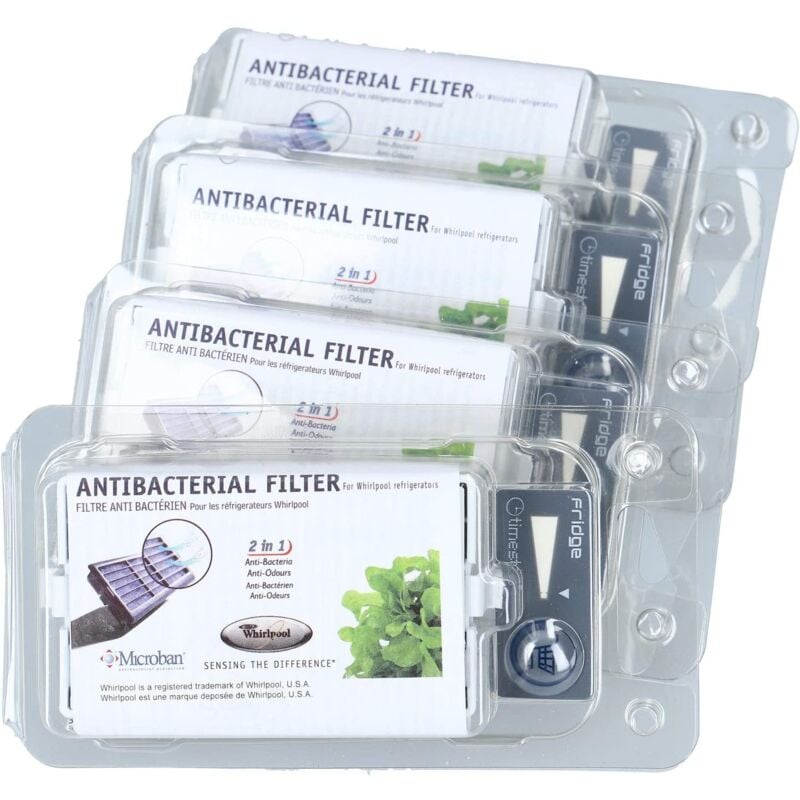 foto del prodotto set di 4 filtri anti batterici originali microban frigorifero, congelatore whirlpool 43642678015250025491