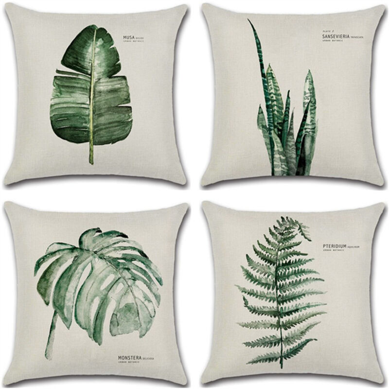 foto del prodotto set di 4 fodere decorative per cuscini da 18 x 18 pollici con foglie verdi, perfette per l arredamento di patio, giardino, soggiorno, divano, stile