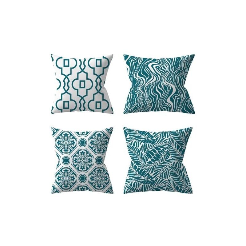 foto del prodotto set di 4 fodere per cuscini da esterno, motivo pianta verde, cuscini decorativi per giardino 45 x 45 cm, turchese aiperq
