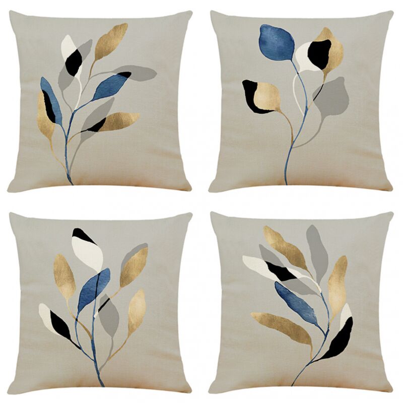 foto del prodotto set di 4 fodere per cuscini decorativi a forma di foglia, 45 cm x 45 cm, grigie, fodere per cuscini quadrati in morbido poliestere, per divano letto