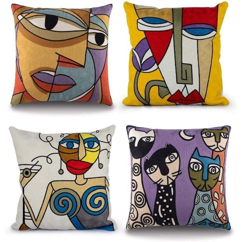 foto del prodotto set di 4 fodere per cuscini picasso 45x45 cm con stampa vintage astratta, fodere decorative per cuscini in peluche per divano moderno, camera da
