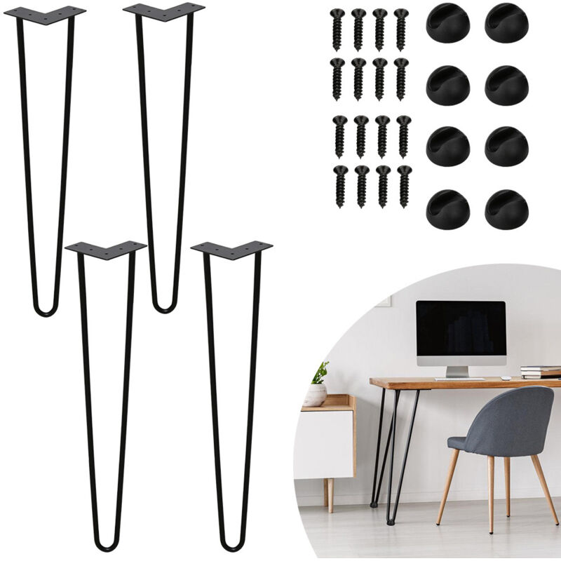 foto del prodotto set di 4 gambe a forcella telaio del tavolo corridori del tavolo gambe tavolo da pranzo gamba del tavolo harpins 2 montanti nero 45 cm swanew