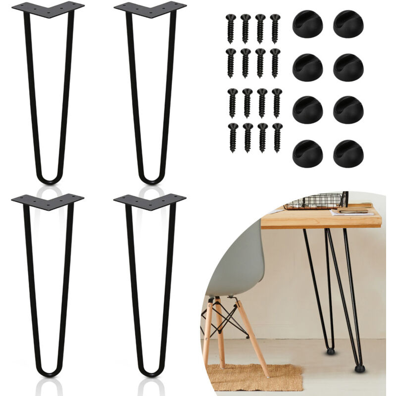foto del prodotto set di 4 gambe a forcina telaio del tavolo corridori del tavolo gambe del tavolo tavolo da pranzo gamba del tavolo a forcina 2 montanti nero 30 cm