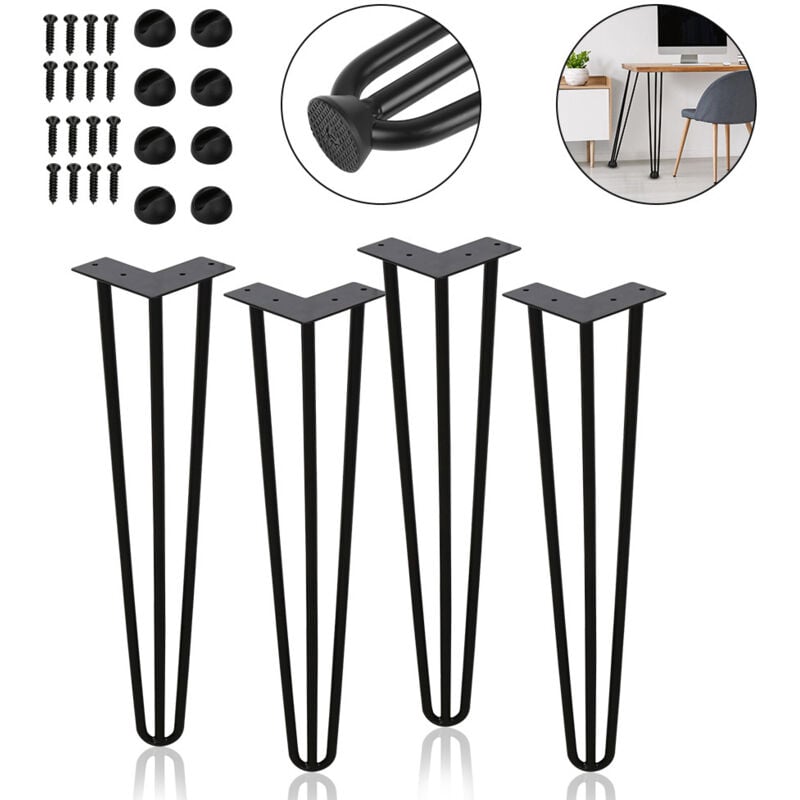 foto del prodotto set di 4 gambe a forcina telaio del tavolo tavolo da pranzo legs tavolo da pranzo harpins gamba del tavolo 3 montanti nero 30 cm swanew