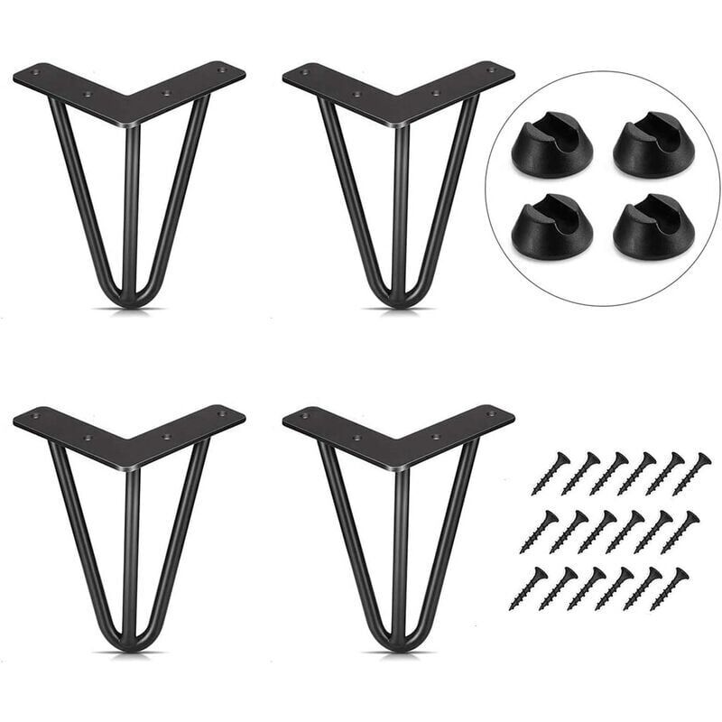 foto del prodotto set di 4 gambe da tavolo da 10 cm, piedini per mobili fai da te, per tavolo da pranzo, scrivania, nero, protezioni per i piedi e viti