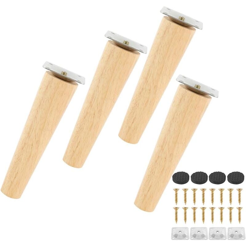 foto del prodotto set di 4 gambe in legno massello per divano, gambe per mobili per mobile tv, letto, affidabili gambe in legno di ricambio per divano con tappetino