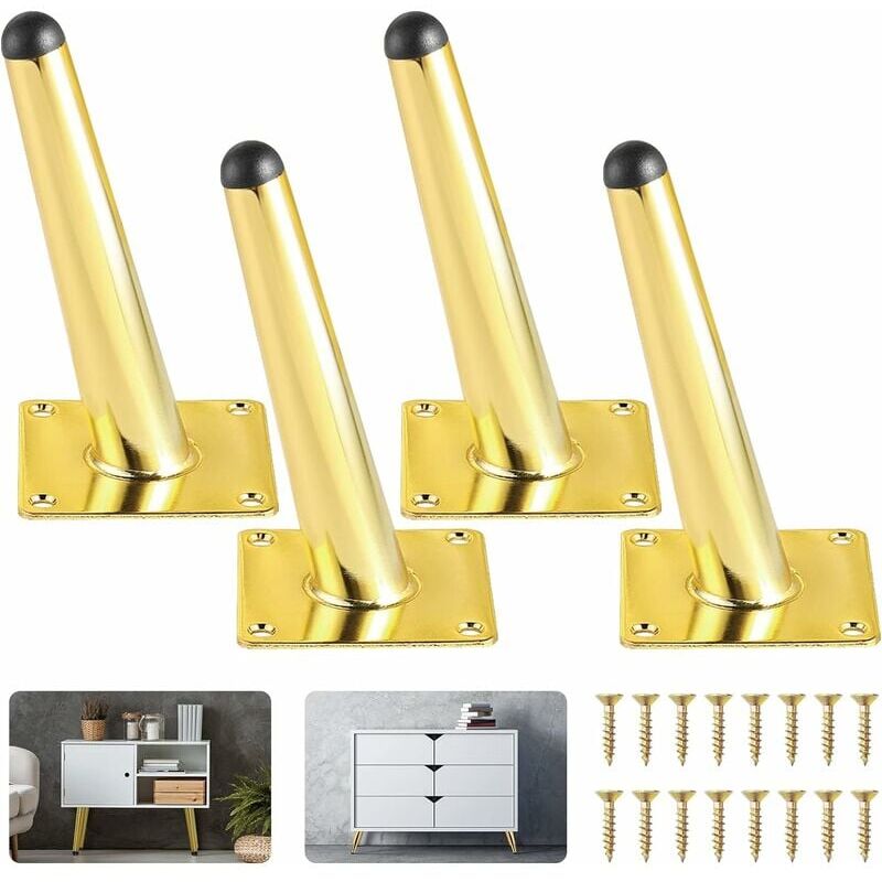 foto del prodotto set di 4 gambe per mobili dorate gambe da bancone affusolate oblique in ottone da 6 pollici per divano, bancone, libreria, comodino, cassettiera,