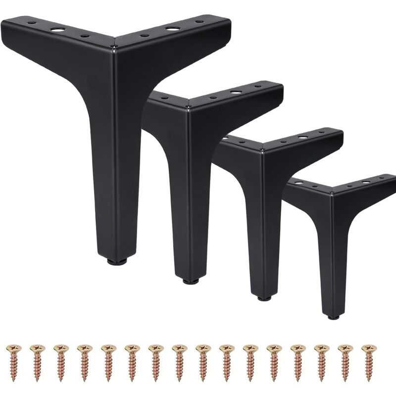 foto del prodotto set di 4 gambe per mobili, gambe per tavoli in metallo a triangolo moderno da 15 cm, gambe per mobili in pino con viti e cacciavite, gambe per