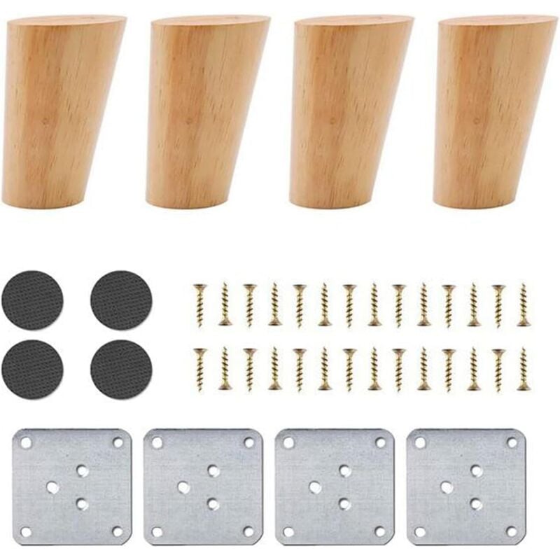 foto del prodotto set di 4 gambe per mobili in legno, gambe per mobili coniche smussate da 8 cm, gambe di ricambio per tavolo in rovere massello