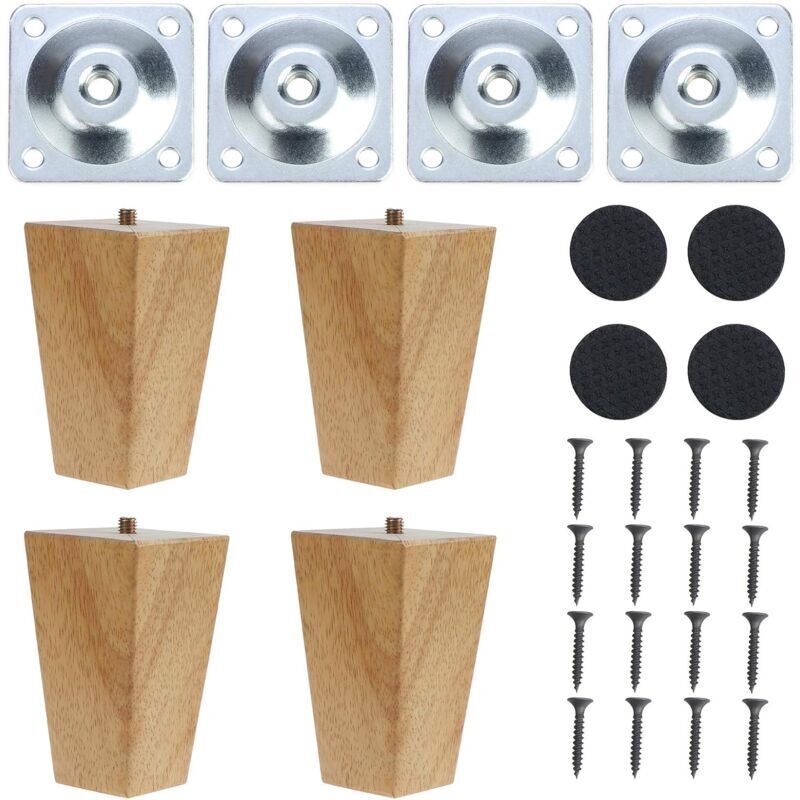 foto del prodotto set di 4 gambe per mobili in legno massello, gambe quadrate affusolate per mobili, pouf, divani, cassettiere