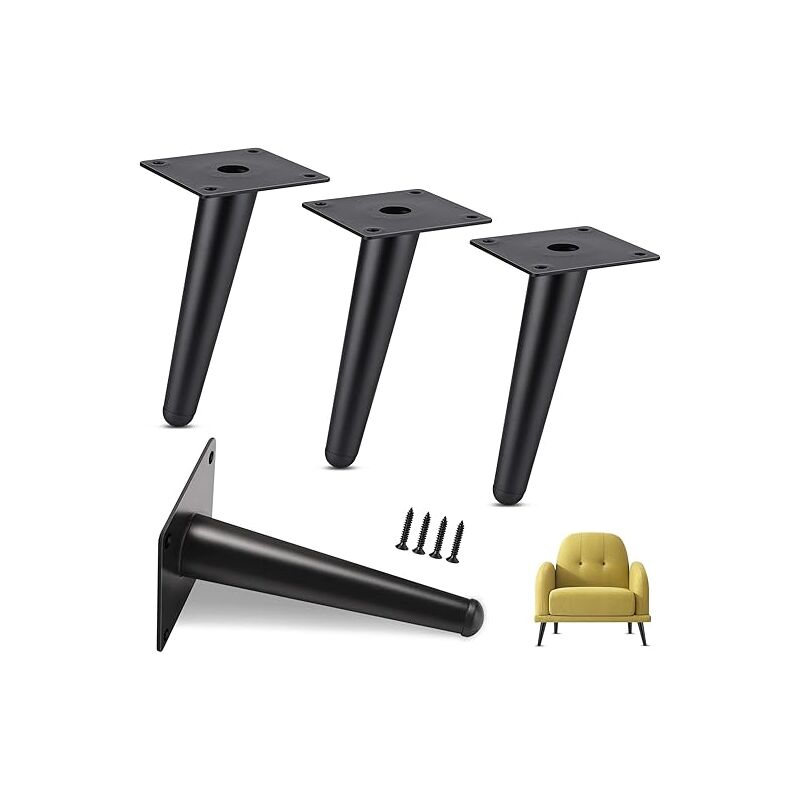 foto del prodotto set di 4 gambe per mobili, portata fino a 600 kg, gambe per armadi in metallo da 15 cm, gambe per tavolo affusolate, gambe per mobili da divano con