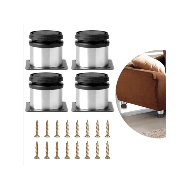 foto del prodotto set di 4 gambe per mobili regolabili in altezza in acciaio inossidabile per divani, tavoli e armadietti 5 cm