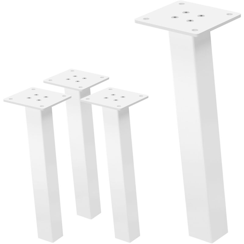 foto del prodotto set di 4 gambe per tavolo inclinate a 30 cm bianco lucido forma a i in acciaio verniciato a polvere profilo 4x4 cm piedini per mobili in metallo con