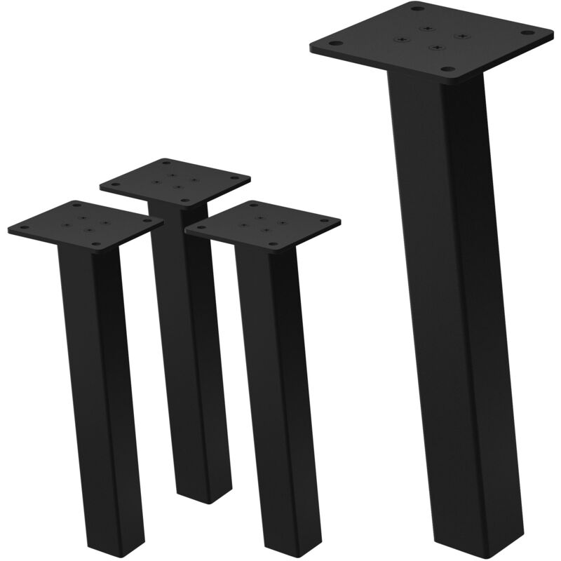 foto del prodotto set di 4 gambe per tavolo inclinate a 30 cm nero lucido forma a i in acciaio verniciato a polvere profilo 4x4 cm piedini per mobili in metallo con