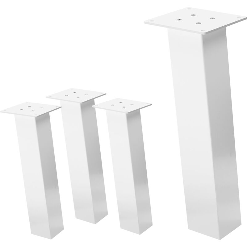 foto del prodotto set di 4 gambe per tavolo inclinate a 42 cm bianco lucido in acciaio verniciato a polvere forma a i profilo 8x8 cm con inclinazione di 96 piedini