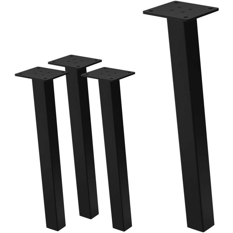 foto del prodotto set di 4 gambe per tavolo inclinate a 42 cm nero lucido in acciaio verniciato a polvere forma a i profilo 4x4 cm piedini per tavolini in metallo con