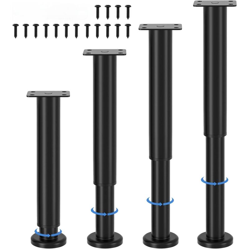 foto del prodotto set di 4 gambe regolabili per mobili, altezza regolabile 25 43 cm, gambe per mobili in metallo nero, gambe per mobili per armadio, mobile tv, divano,