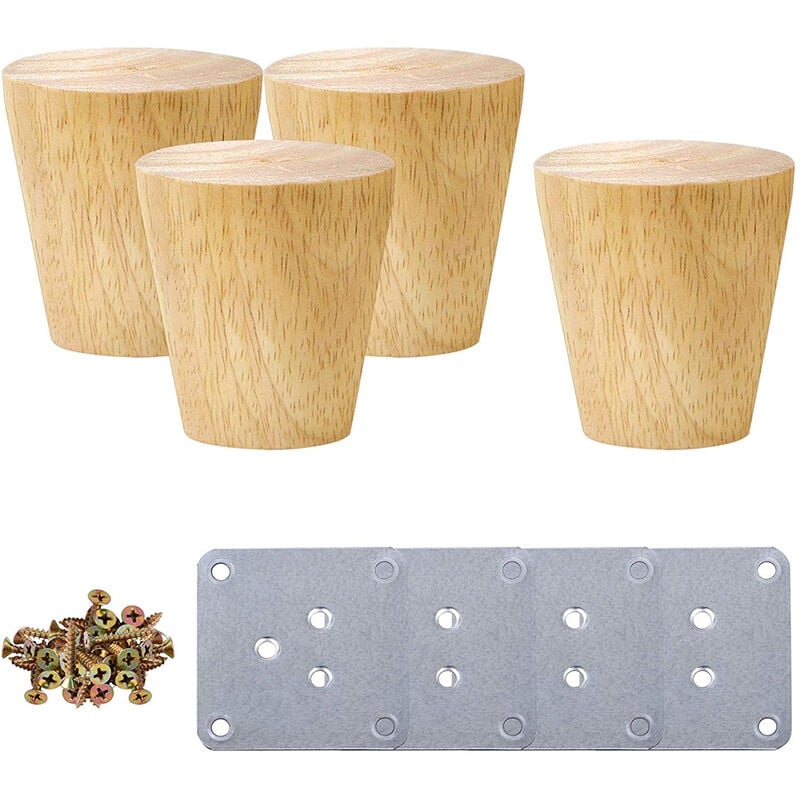 foto del prodotto set di 4 gambe tavolo cono in legno 5cm piedi per mobili con piastre di montaggio e viti