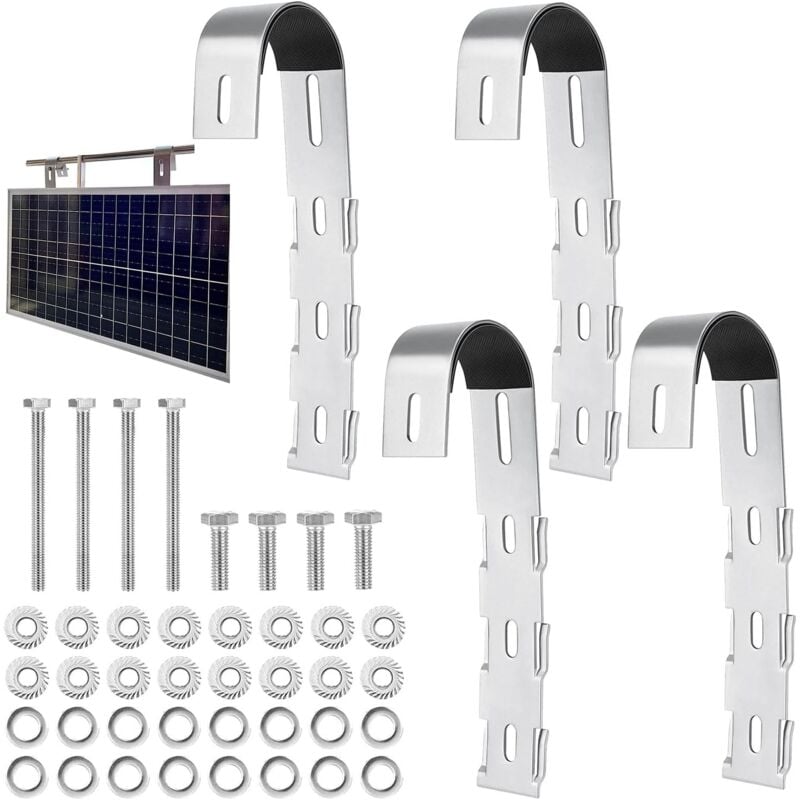 foto del prodotto set di 4 kit di montaggio per pannelli solari in acciaio inossidabile, staffa per pannelli solari per balcone, staffa per stazione di energia solare
