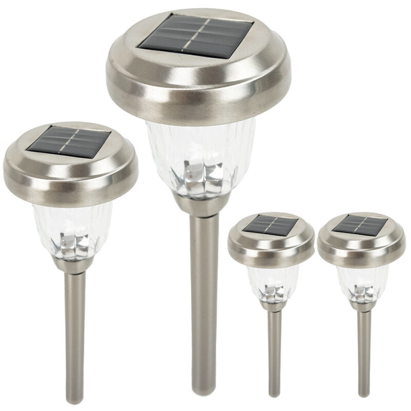 foto del prodotto set di 4 lampada solare radiante led bianco caldo freddo con sensore 600mah, ip44, 10h di illuminazione giardino, terrazza