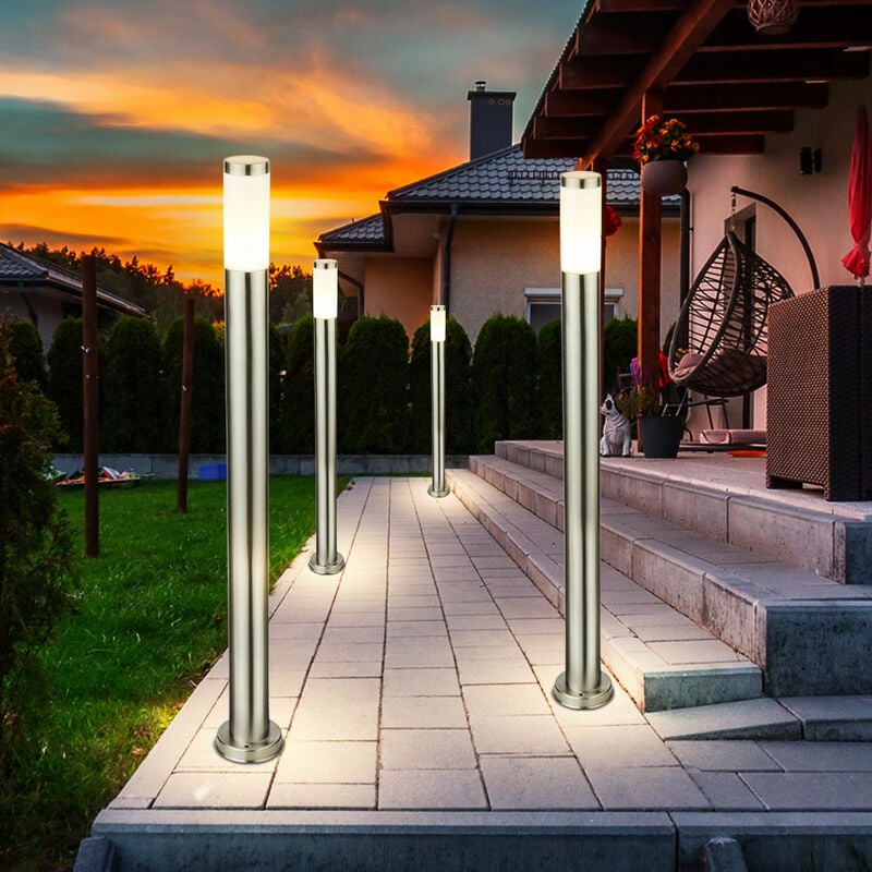 foto del prodotto set di 4 lampade da esterno di design ip44 lampade da terra faretti in acciaio inox faretti e27