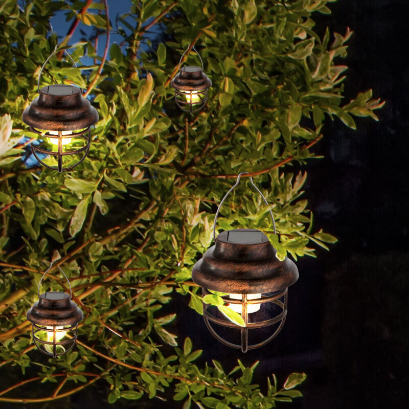 foto del prodotto set di 4 lanterne a led a sospensione solare design a griglia illuminazione esterna giardino lampade a sospensione terrazza