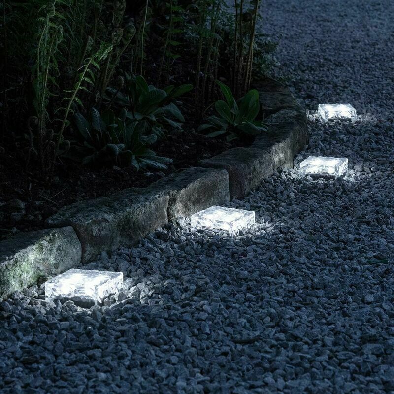 foto del prodotto set di 4 lastre di vetro solari per illuminazione a led per percorsi pedonali bianchi larghi,