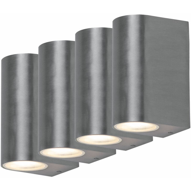 foto del prodotto set di 4 luci da esterno balcone parete up down faretti alluminio spazzolato illuminazione terrazzo ip44