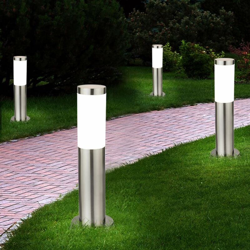 foto del prodotto set di 4 luci da esterno in acciaio inossidabile in un set con lampadine a led