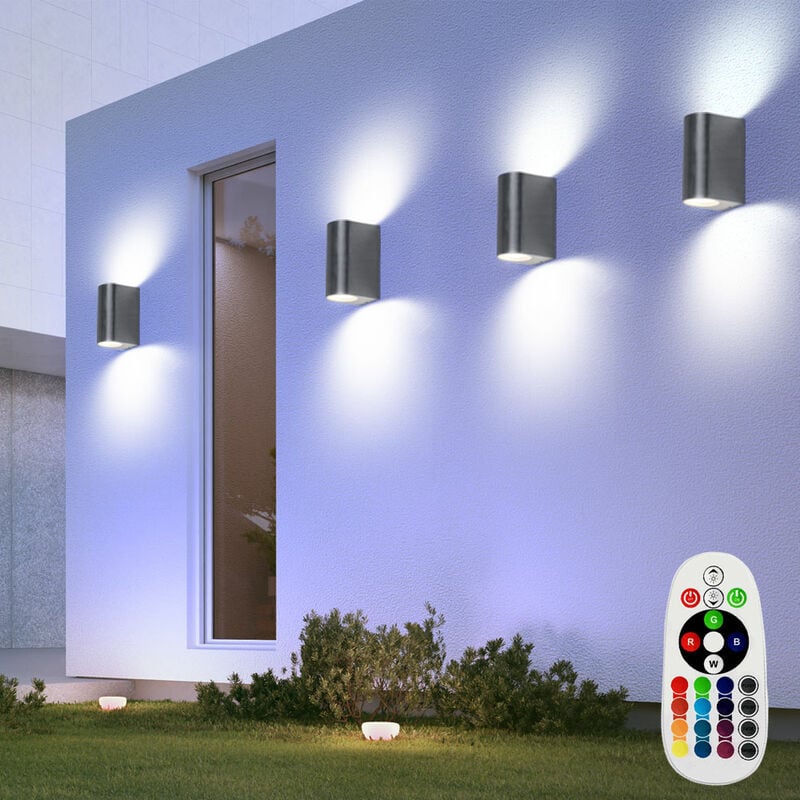 foto del prodotto set di 4 luci da parete a led rgb alu up down lampade da esterno per facciate patio telecomando dimmerabile